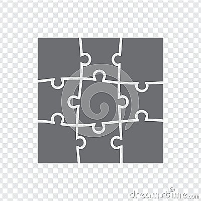 Simple icon puzzles in grey. Simple rectangle icon puzzle of the nine elements on transparent background. Vector Illustration